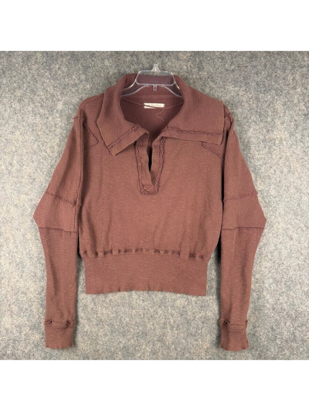 We The Free Not So Ordinary Polo Top Free People Mauve/Brown Size XS Boho 371